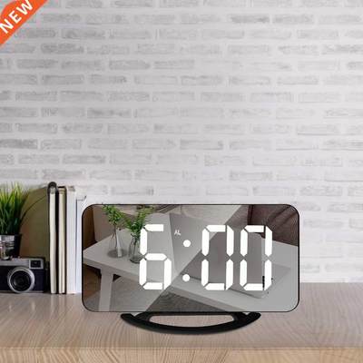 Mirror Alarm Clock Adjustable Brightness LED Clock Snooze Ti