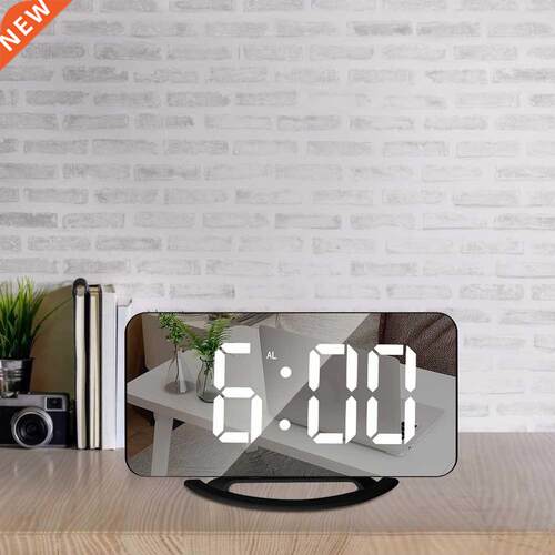 Mirror Alarm Clock Adjustable Brightness LED Clock Snooze Ti