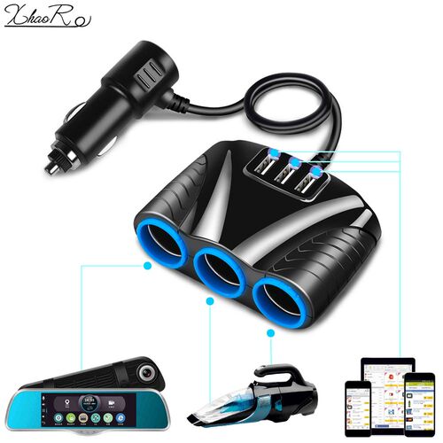 3.1A 12V Car Charger 3 in 1 Cigarette Lighter Splitter Power