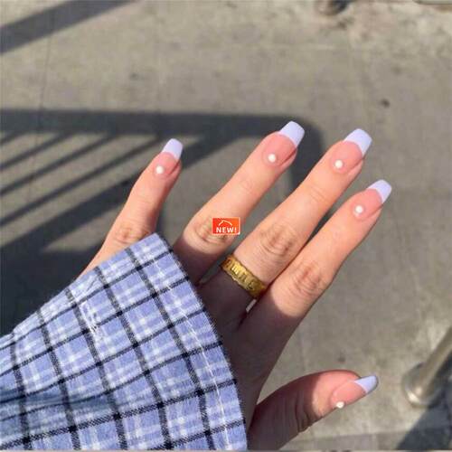 24pcs Detachable Taro Mud Purple Pearl False Nails Wearable
