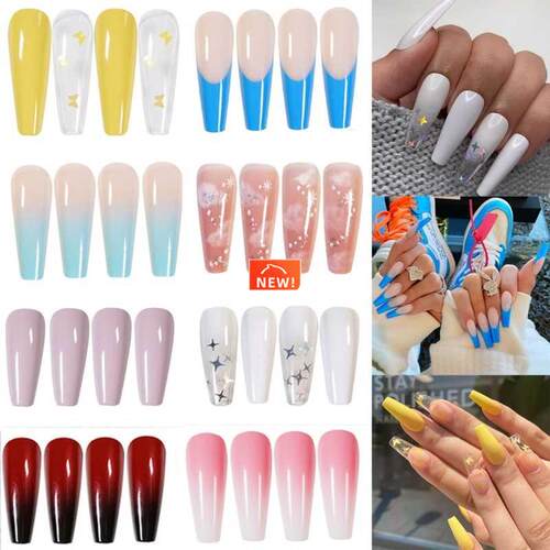 24pcs Fake Nails Long Ballerina Half French Acrylic Nail