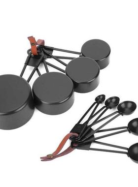 9PCS Black Stainless Steel Measuring Cups Set Coffee Spoon w