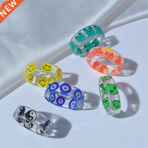 Ring For Women Fashion Girl Yellow Smiley Green Frog Acrylic