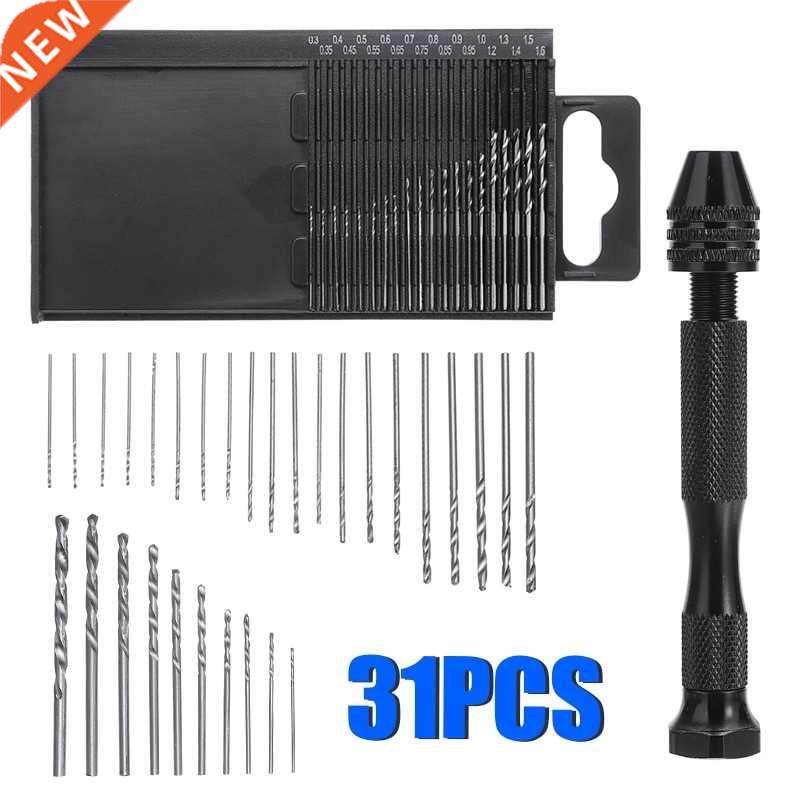 30Pcs HSS Micro Drill Bit Set 0.3-3mm + Hand Twist Push Dril
