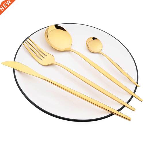 24pcs Gold Dinnerware Set Stainless Steel Cutlery Set Mirror