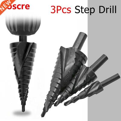 3pcs HSS Spiral Grooved Step Drill Bit Cone Drill Bit Set Tr