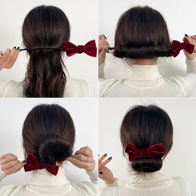 New Velvet Bow Magic Hair Buns Donut Hair Maker Clip Hair Cu
