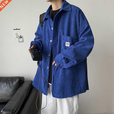 Corduroy Men Shirts For Men Clothing Harajuku Black Shirt Ko