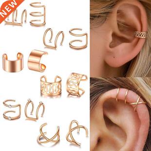 Ear Cuff Gold Leaves Non-Piercing Ear Clips Fake Cartilage E