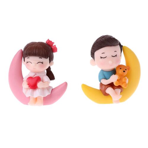 2pcs Moon Couple PVC Romantic Figurines Craft Decorative Orn