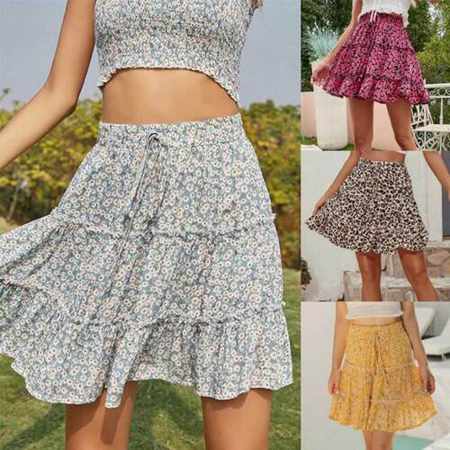 Fashion Boho High Waist Floral Mini Skirts Women 2021 Summer