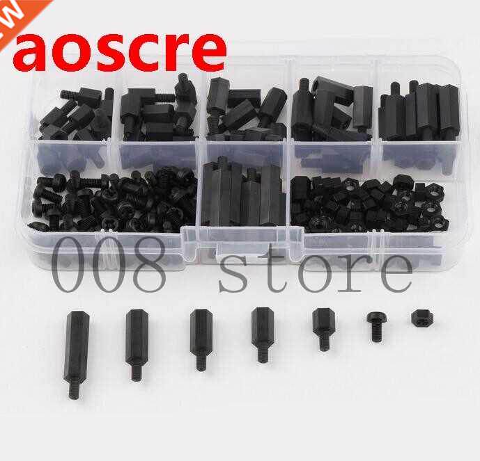 180Pcs Black Nylon M3 Hex Column Male-Female Standoff Spacer