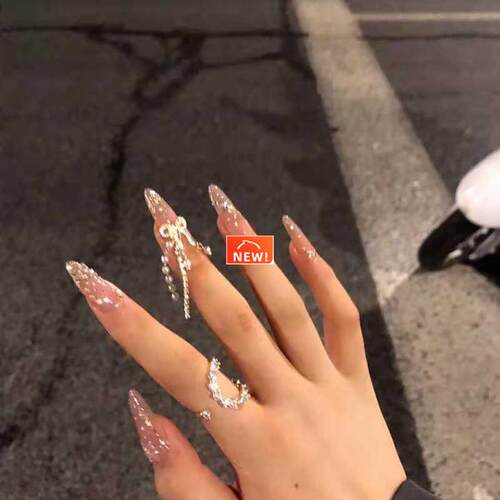 24pcs Artificial Nails Butterfly Rhinestones Full Cover Nail