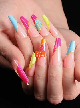 24pcs/box fake nails with glue designed colourful Gold
