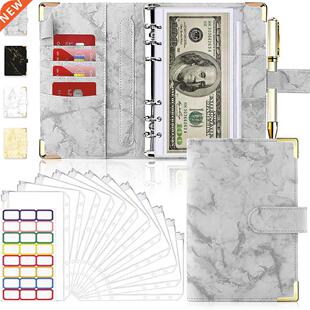 A6 PU Leather Marble Notebook Binder Budget Planner Money Or