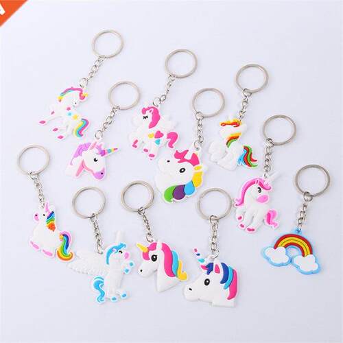 1pcs Trendy PVC Unicorn Key Chain Rainbow PVC Keychain for K