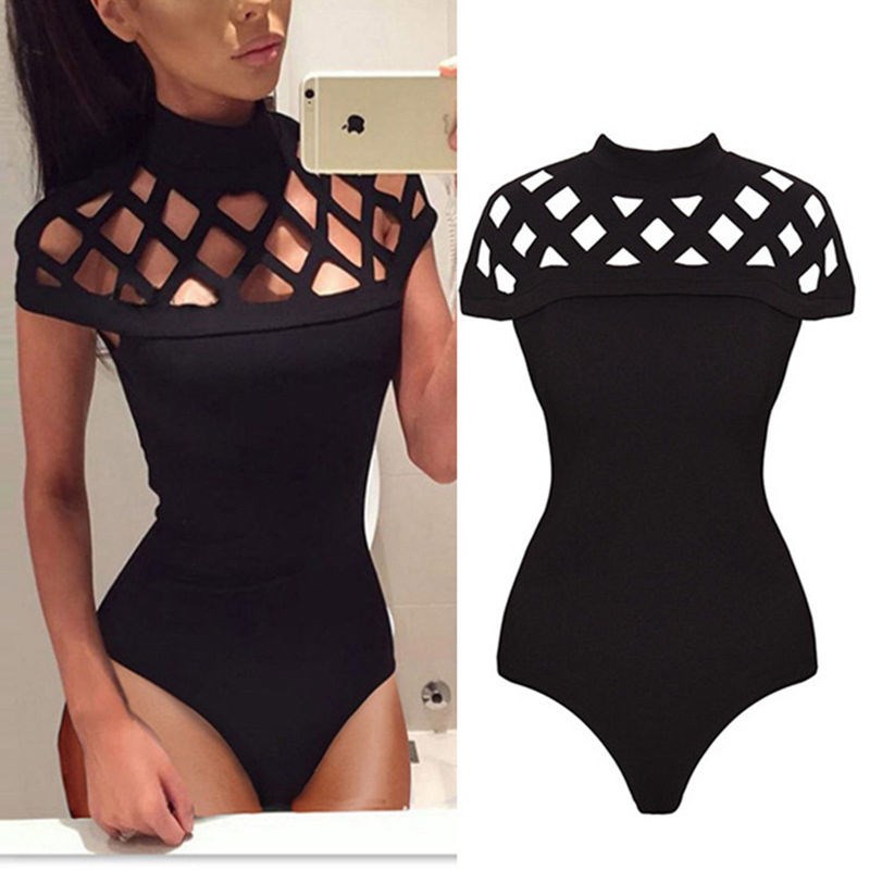 New Women's Hollow Bodysuit Ladies Leotard Bodycon Tops T sh-封面