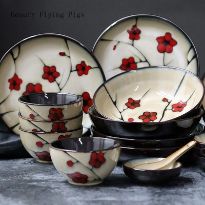 Japanese style flower ceramic household tableware dish