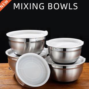 Stainless Steel Egg Mixing Bowl With Lid Basin Salad Vegeta