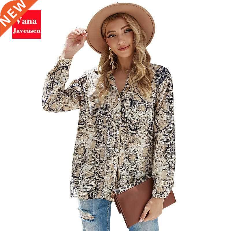 Snake Pattern Turn down Collar Shrts Women Tops Plus Sze