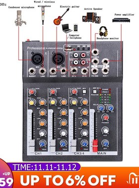 Mini Portable Audio Mixer with USB DJ Sound Mixing Console M