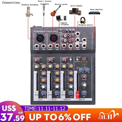 Mini Portable Audio Mixer with USB DJ Sound Mixing Console M