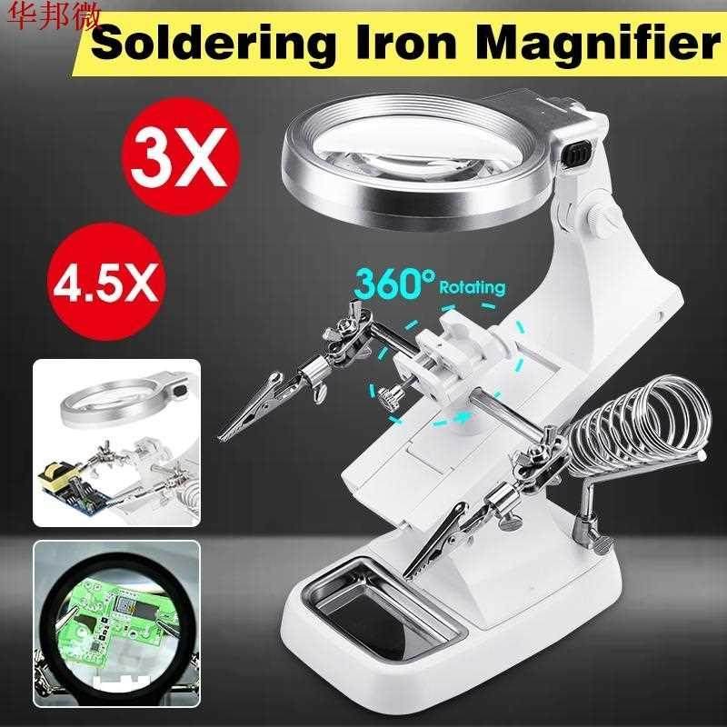 Rotatable Soling Iron Station Stand Welding Magnifying Gl