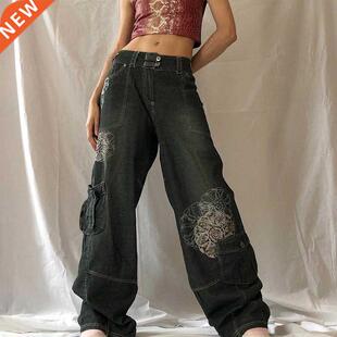New Retro Graphic Print Y2K Baggy Jeans women Grunge pants H