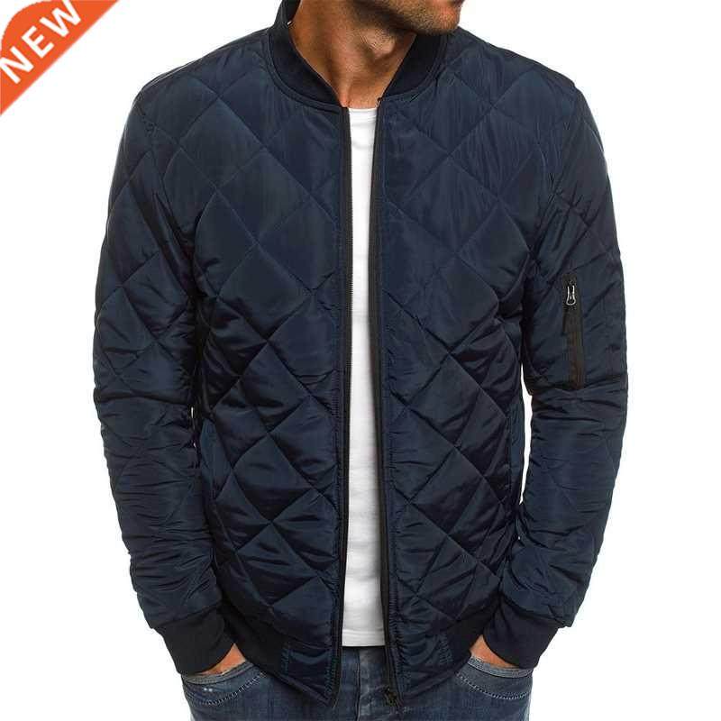 Men Quilted Padded Jacket Casual Zip Up Winter Warm Bomber J图片
