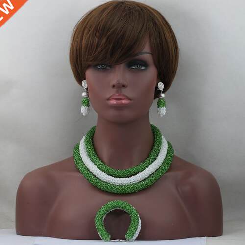 new Green And White Crystal Necklaces Bracelet Earrings Set