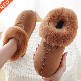 Winter Cotton Slippers Fur Suede Home Warm Plush Indoor Floo