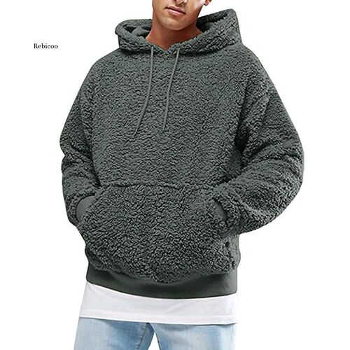 Winter Men Warm Faux Fur Teddy Bear Hoodie Hooded