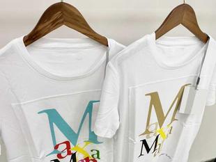 White Women T-shirt Cotton Colorful Letter Print Short-slee