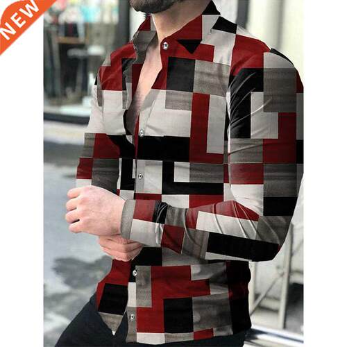 Fashion Social Men Shirts Turn-down Collar Buttoned Shirt Ca