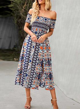 Off Shoulder Beach Max Dresses Women Boho Flowy Off The Sho