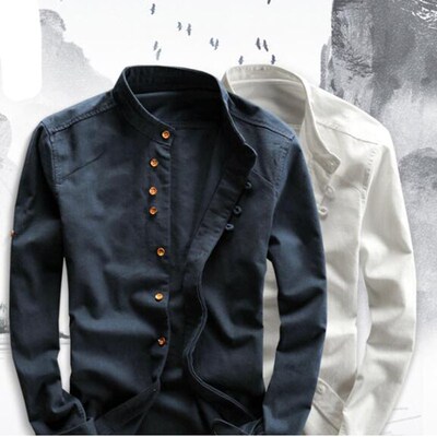 Men's Cotton Linen Shirts Long Sleeve Men Casual Slim Ma