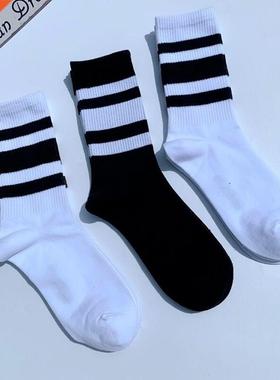 Funky Set Wear Three Four Stripes Cotton Men Socks Punk Retr