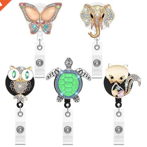 5Pcs Retractable Badge Reel Cute Animals Badge Holder Bling