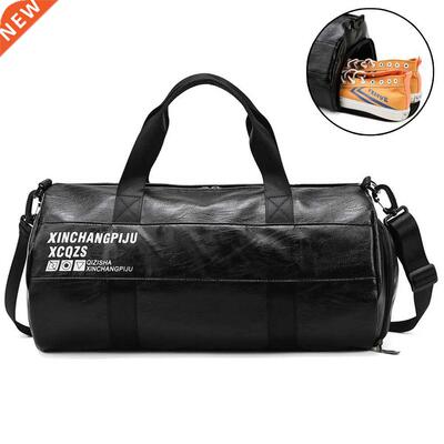 Men Gym Bag Leather Sports Bags Dry Wet Separation Bag Train