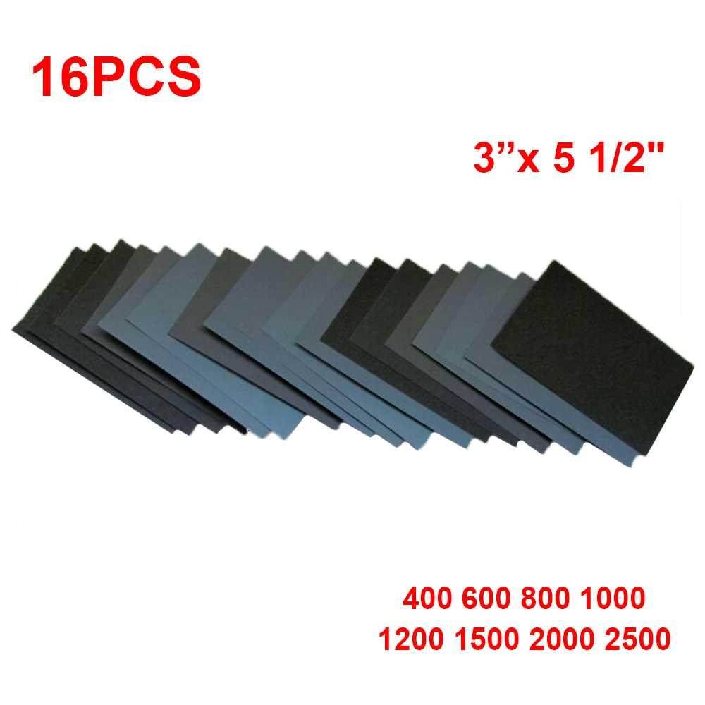 16pcs Sandpaper 400 600 800 1000 1200 1500 Grit Dry Wet Sand