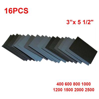 16pcs Sandpaper 400 600 800 1000 1200 1500 Grit Dry Wet Sand