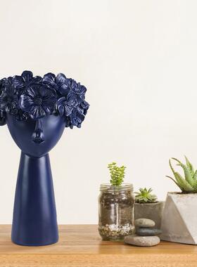 Nordic Cute Girl Figurine Modern Resin Flower Pot Vase Holde