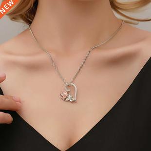 Fashionable Love Rose Heart Shape Necklace With Diamond Gold