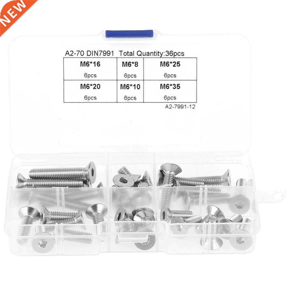 6PCS M6 Hex Socket Flat Head Cap Bolts Screws Assortment Ki