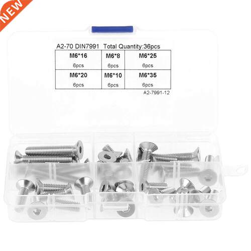 6PCS M6 Hex Socket Flat Head Cap Bolts Screws Assortment Ki