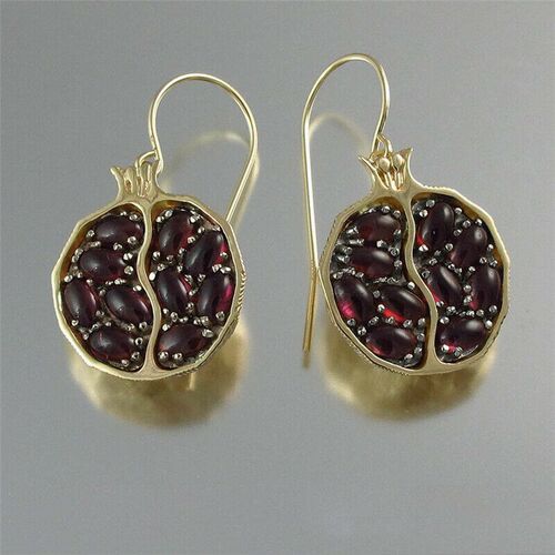 Boho Vintage Gold Color Fruit Pomegranate Drop Earrings For