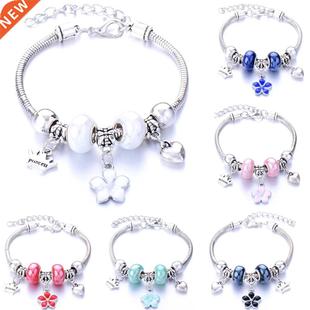 Silver Color Lovely Crown heart pendant Charm Bracelets With