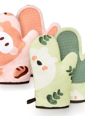 Household Kitchen Cartoon Fabric Heat-Insulating Gloves Thic