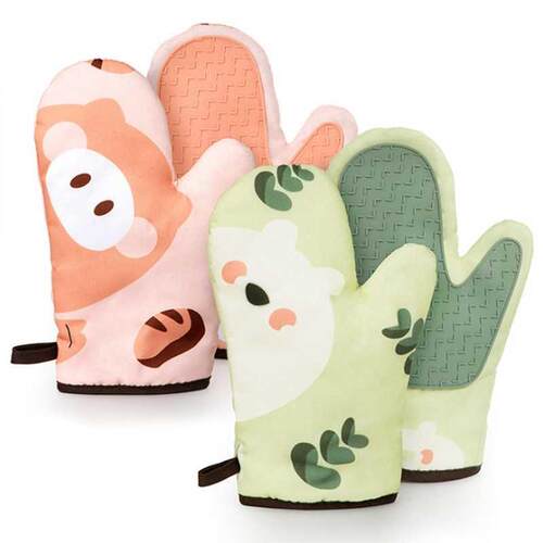 Household Kitchen Cartoon Fabric Heat-Insulating Gloves Thic
