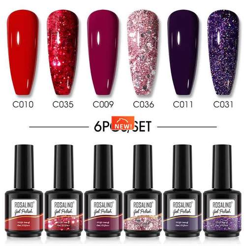 15ML 6PCS Gel Nail Polish Glitter Hybrid Varnishes Set Semi